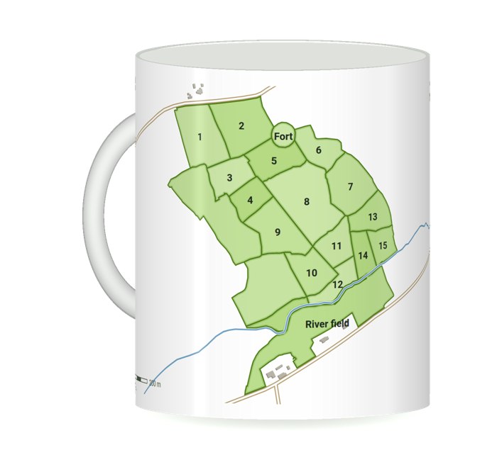 A mug with the same farm's map round it